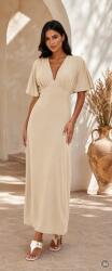 Shein Ruha Maxi Elegáns Bézs V-nyakkivágással Rövid Ujjú M