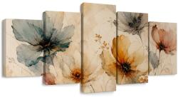 Dovido Tablou 5-piese flori acuarelă în tonuri delicate - 200x100