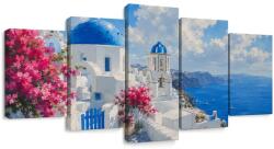 Dovido Tablou 5-piese casele albe din Santorini la malul mării - 100x50