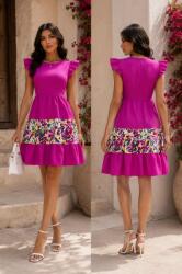 Shein Rózsaszín Ruha Boho Floral Fodros Térdig Érő Rövid Ujjú XL