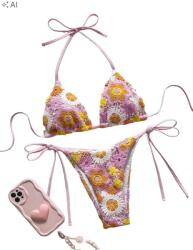 Shein Virághímzéssel Díszített Bikini Szett S