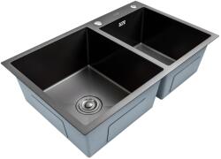 BÖHM HOME Chiuveta dubla bucatarie BÖHM BH7849DBA, inox alimentar SUS304, 780 x 490 x 220 mm, 2 cuve, finisaj Negru, sifon inclus (18439) Chiuveta