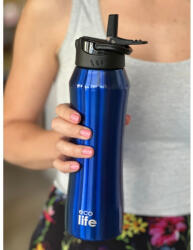 Ecolife Reciclabil Sticlă Termos Oțel inoxidabil / Plastic Fără BPA 550ml Blue cu Pai 33-BO-3062 (33-BO-3062)