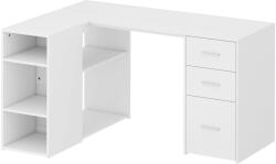 HomCom Birou de colț, Birou pentru PC în L, 3 sertare, 5 compartimente deschise, rafturi reglabile, 140x100x75cm, Alb | Aosom Romania (836-737V80WT)