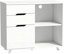 HomCom Dulap pentru imprimantă cu roți cu frână, 3 sertare, polițe deschise, 80x40x68 cm, Alb | Aosom Romania (924-151V00WW) Dulap arhivare