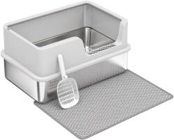 PawHut Litieră pentru Pisici xl cu Covoraș, Tavă din Oțel Inoxidabil, Lopățică, Perie, Până la 8 Kg, Gri Deschis | Aosom Romania (D31-170V00LG)