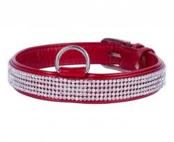 COLLAR Zgardă din piele lucioasă cu cristale, 30 - 39cm, 20mm - roșie
