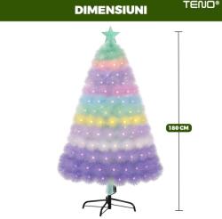  Teno® műfenyő karácsonyfa, pasztellszínű ágacskák, csillaggal a tetején, fémváz, varázslatos hangulat, zöld, 180 cm