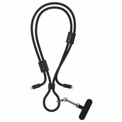 DEVIA Pro5 60W USB-C-USB-C fonott töltő- és adatkábel, állítható telefon-nyakpánt, 1, 6 m, fekete (ST124950)