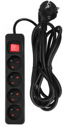 NEO TOOLS prelungitor cu priză multiplă 3 m, 3x1, 5 mm2, 4 prize, negru, ON/OFF (90185)