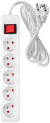 NEO TOOLS prelungitor cu priză multiplă 5 m, 3x1, 5 mm2, 5 prize, alb, ON/OFF (90181)