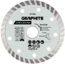 GRAPHITE disc de tăiere cu diamant turbo, 115 x 22, 22 mm, tăiere uscată și umedă (57T316) Disc de taiere