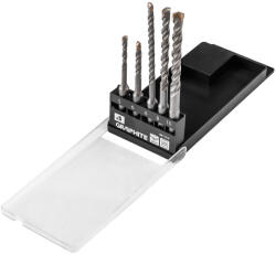 GRAPHITE set de burghie pentru beton, SDS PLUS, cu două muchii, spirală dublă, 5-10 mm, set de 5 buc (56T169) Burghiu
