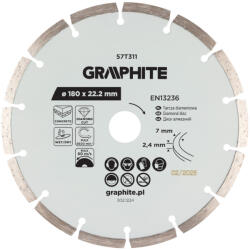 GRAPHITE disc de tăiere cu diamant, segmentat, 180 x 22, 2 mm, tăiere uscată și umedă (57T311) Disc de taiere