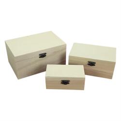  Fa doboz szett 3db-os 18, 5x9, 5x12, 5cm csattos, szögletes, natúr