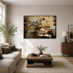 Route 66 rozsdás veterán autó és iránytű vászonkép (bety_6350)