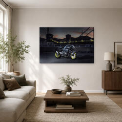 Yamaha MT-10 motorkerékpár alkonyi ipari háttérrel vászonkép (bety_7000)