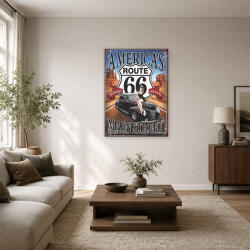 Route 66 retro fő utca pin-up lánnyal vászonkép (bety_8239)