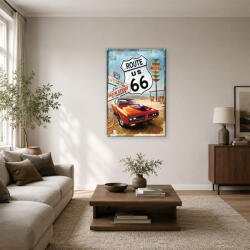 Route 66 sivatagi országút amerikai autóval vászonkép (bety_3432)