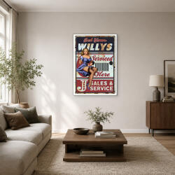 Jeep Willys pin-up szerviz retro reklám vászonkép (bety_3307)