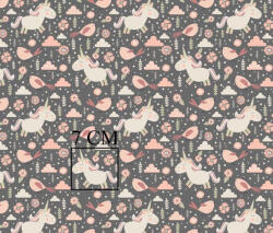  Pamutvászon textil - 160 cm sötét alapon apró unikornis mintás