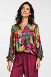 SHOPIKA Bluza dama lejera cu matase si imprimeu floral multicolor si maneci bufante - bordo Talie unica