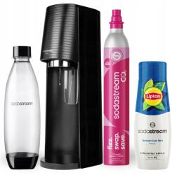 SodaStream Szódakészítő Gép SodaStream Terra Fekete Palack 1L Lipton Ice Tea Lemon szirup (Saturator + 3 syropy)