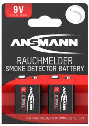 ANSMANN Alkáli Elem, 6LR61, 9 V, Füstérzékelőhöz, 2 db
