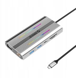 ORICO Usb-c Hub dokkoló állomás Orico Xdr 12in1 Rgb 2xHDMI 4K 60Hz PD100W Szürke (6941788803817)