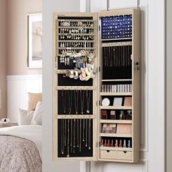 Brius Dulap pentru bijuterii cu oglinda, montare pe perete sau usa, material MDF, inchidere cu cheie, 120x37x10 cm, stejar (EZ-JJC093M01)