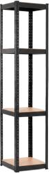 Brius Raft metalic de depozitare cu 4 polite reglabile MDF, capacitate 400 kg, 40x40x180 cm, negru (HA-5282)