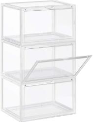 Brius Organizatoare pantofi, transparente cu usa frontala, stivuibile, PVC, 3 cutii x 36x28x22 cm, transparent (EZ-LSP03CW)