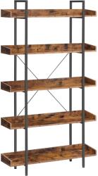Brius Biblioteca cu 5 rafturi tip tava cu margini de protectie, structura metalica, stil industrial, 100x28x178 cm, maro rustic (EZ-LLS110B01) Raft