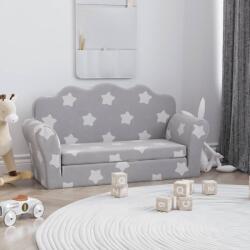 vida XL Canapea extensibilă copii 2 locuri gri deschis/stele pluș moale - kidspaws - 242,53 RON