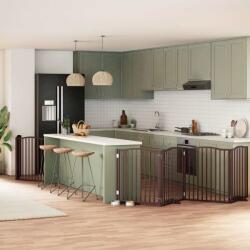 vidaXL Poartă câini pliabilă cu ușă 8 panouri maro 640 cm, lemn plop (3155638)