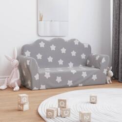 vida XL Canapea de copii cu 2 locuri, gri deschis cu stele, pluș moale - kidspaws - 216,58 RON