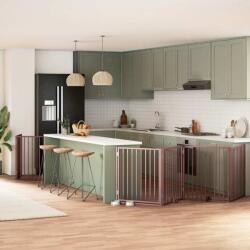 vidaXL Poartă câini pliabilă cu ușă 12 panouri maro 960 cm, lemn plop (3155584)