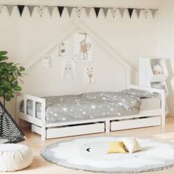 vidaXL Cadru de pat cu sertare de copii, alb, 90x200 cm lemn masiv pin (834553)