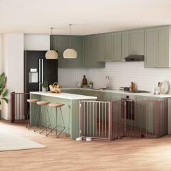 vidaXL Poartă câini pliabilă cu ușă 8 panouri maro 640 cm, lemn plop (3155582)