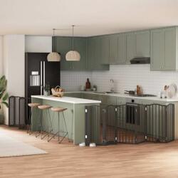 vidaXL Poartă câini pliabilă cu ușă 15 panouri negru 750 cm, lemn plop (3155602)