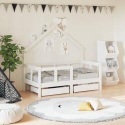 vidaXL Cadru de pat copii cu sertare, alb, 70x140 cm, lemn masiv pin (834541)