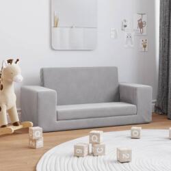 vidaXL Canapea extensibilă de copii 2 locuri, gri deschis, pluș moale (357029)
