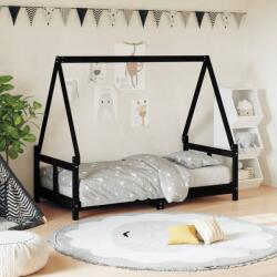 vidaXL Cadru de pat pentru copii, negru, 80x160 cm, lemn masiv de pin - kidspaws - 661,86 RON