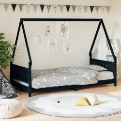 vidaXL Cadru de pat pentru copii, negru, 90x190 cm, lemn masiv de pin (834509)