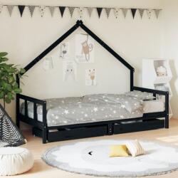 vidaXL Cadru de pat copii cu sertare, negru, 90x200 cm, lemn masiv pin (834554)