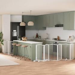 vidaXL Poartă câini pliabilă cu ușă 15 panouri, alb, 750 cm, lemn plop (3155596)