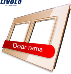 LIVOLO Rama dubla pentru priza Livolo din sticla crystal, aurie (VL-P7E/E-4A)