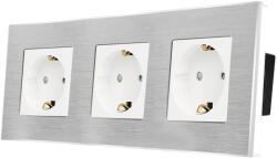 Luxion Priza tripla Luxion cu rama din aluminiu, alb, protectie copii (LX-3MP010A-W)