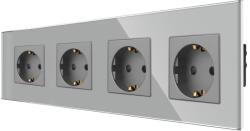 Luxion Priza cvadrupla Luxion cu rama din sticla gri, design elegant (LX-4MP010G-GY)