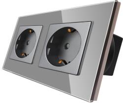 Luxion Priza dubla Luxion cu rama din sticla gri, design elegant (LX-2MP010G-GY)